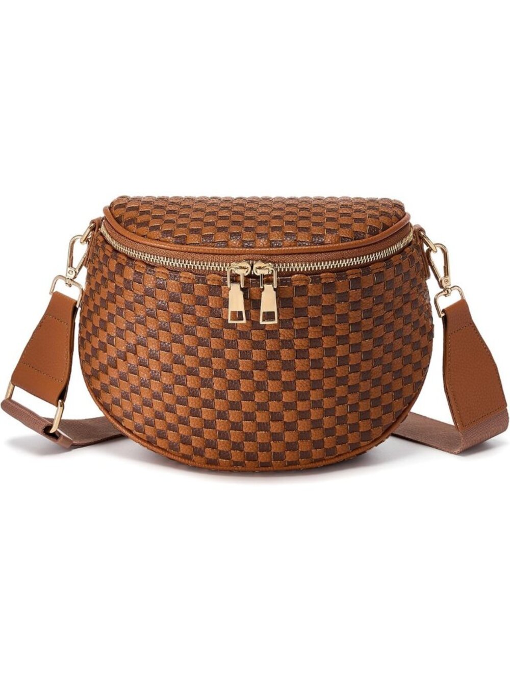 Trendy Woven Checkered Crossbody Bum Bag - Stylish PU Leather Fanny Pack